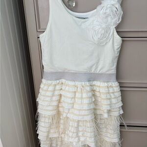 Elisa B White and Cream girls Dress silver/gold feather details size 14
